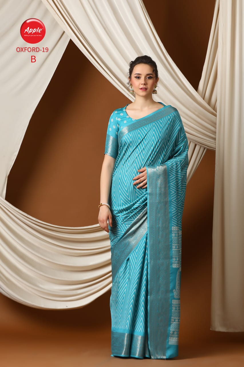 Oxford 19 By Apple Jacquard Border Printed Sarees Wholesalers In Delhi

